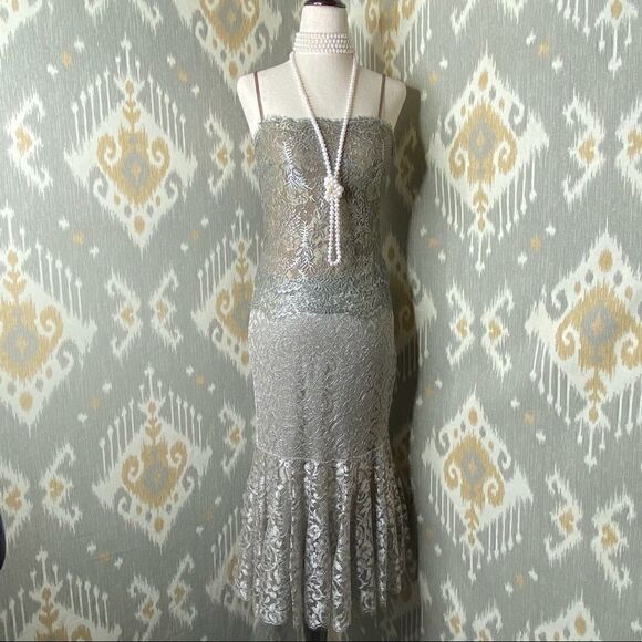 Ralph Lauren Silver Lace Midi Godet Trumpet Skirt - Picture 7 of 16